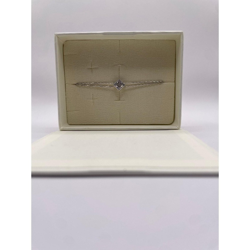 Silver Tone Princess Cut Square Stone Double Chain Bracelet - Picture 2 of 3